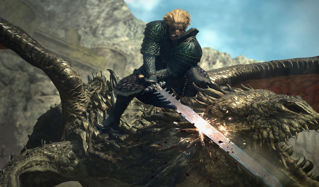 Полет на драконе в компьютерной игре Dragon’s Dogma 2, 2024