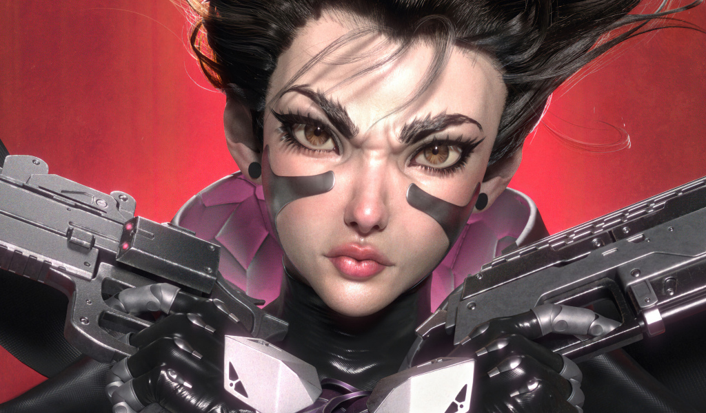 Девушка солдат с оружиев в руках 