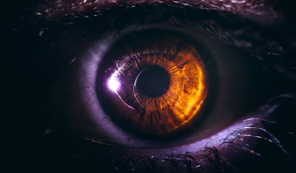 Черный зрачок карего глаза крупным планом