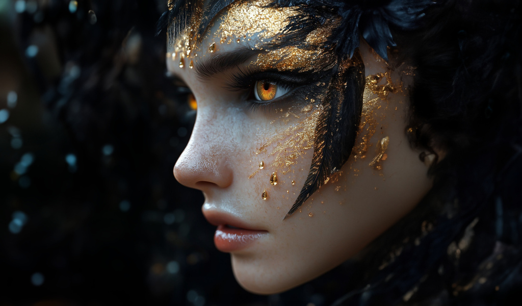 Лицо девушки с золотистой краской