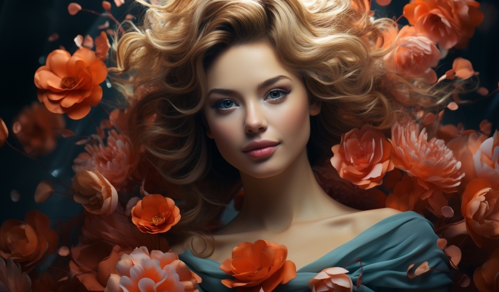 Красивая голубоглазая девушка в цветах