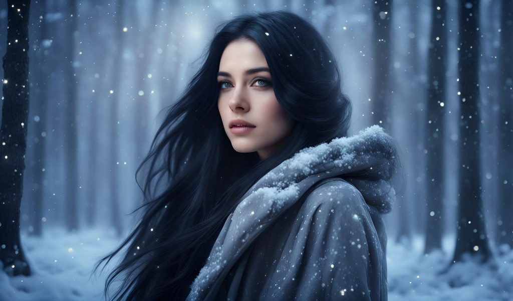 Красивая темноволосая девушка в лесу