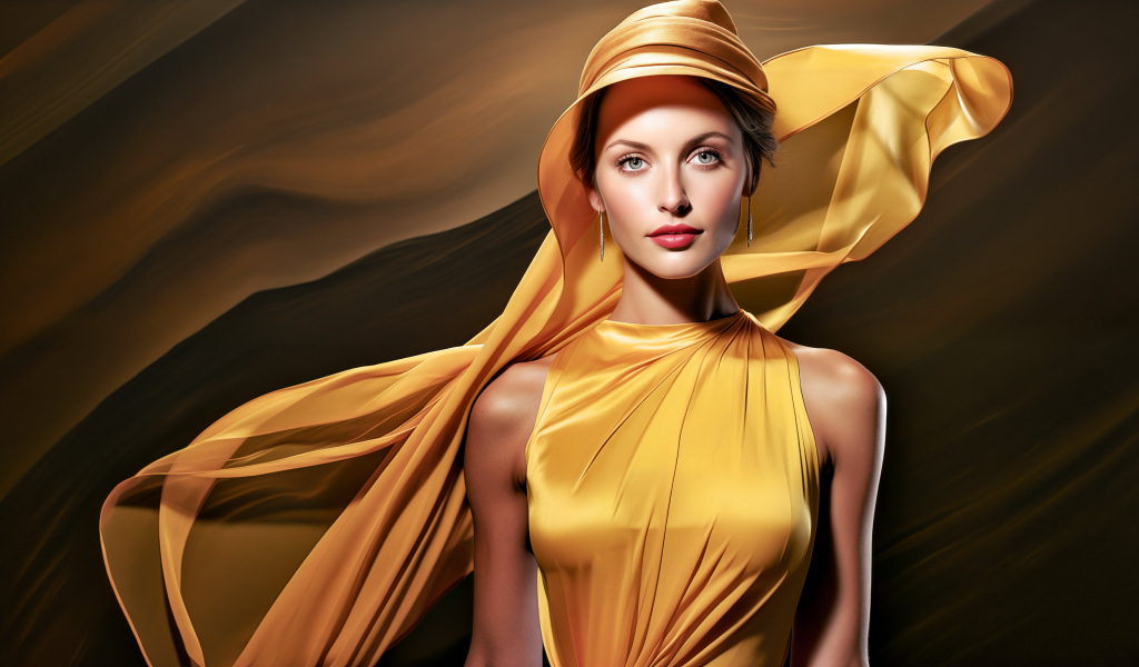 Красивая девушка в золотистом платье