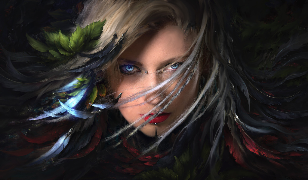 Красивая девушка со светящимися голубыми глазами