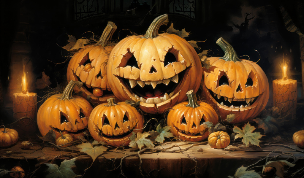 Большие зловещие тыквы на праздник Хэллоуин