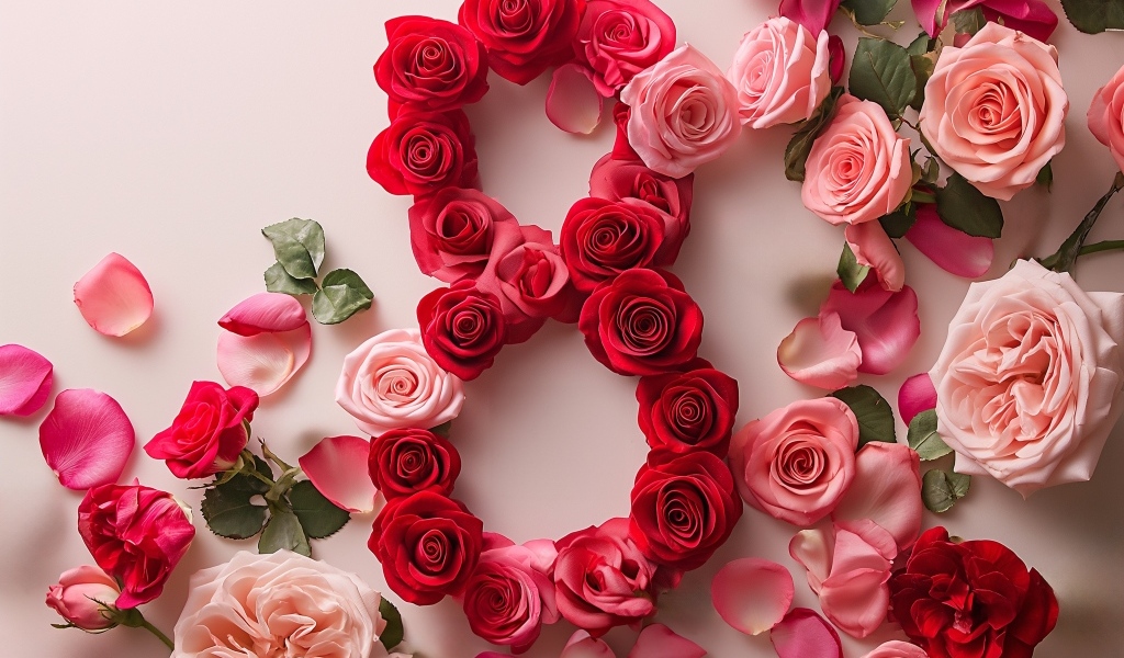 Цифра 8 из роз на праздник для любимой