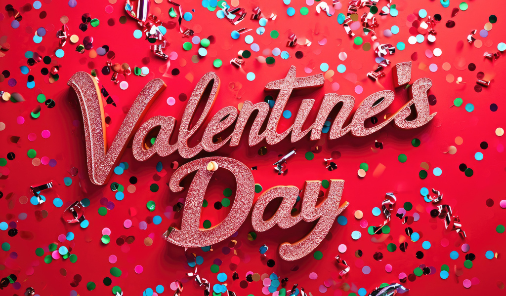 Яркая открытка на красном фоне на день Святого Валентина