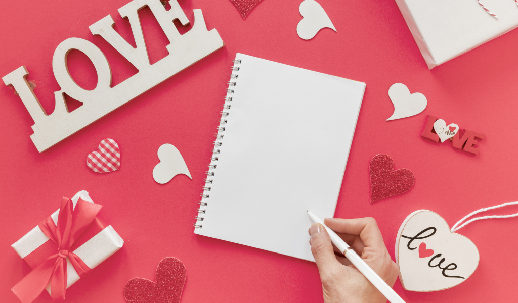 Шаблон открытки с атрибутами на день Влюбленных