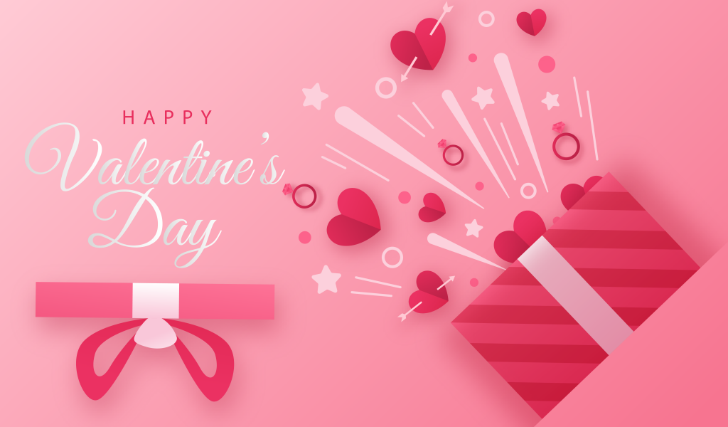 Розовая открытка на праздник Влюбленных