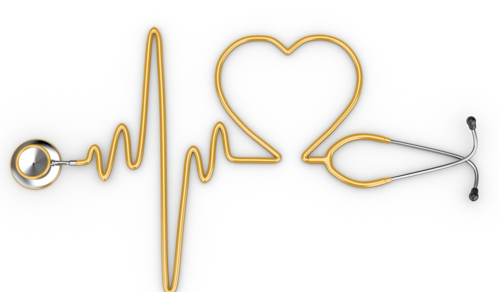 Кардиограмма со стетоскопа на белом фоне