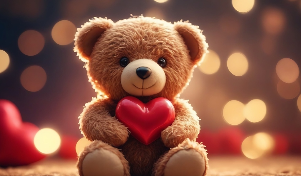 Милый игрушечный медвежонок с красным сердцем