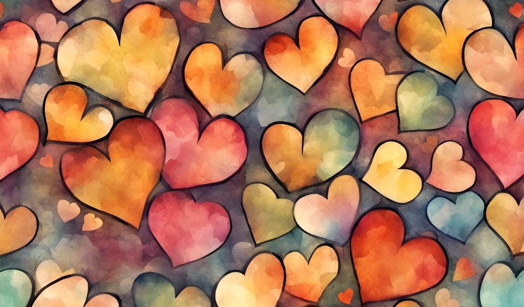 Нарисованные разноцветные сердечки