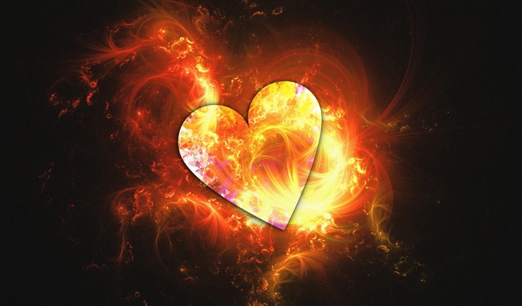 Огненное сердце на абстрактном фоне