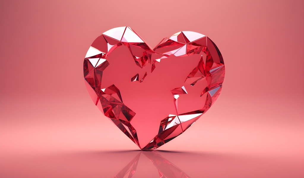 Стеклянное разбитое сердце на розовом фоне