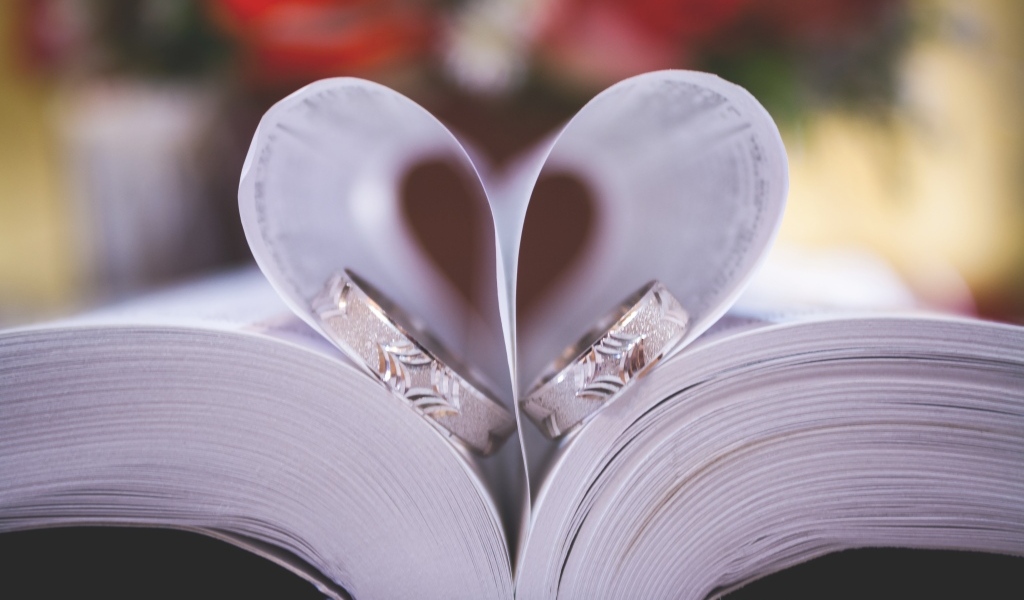 Сердце из страниц книги с кольцами