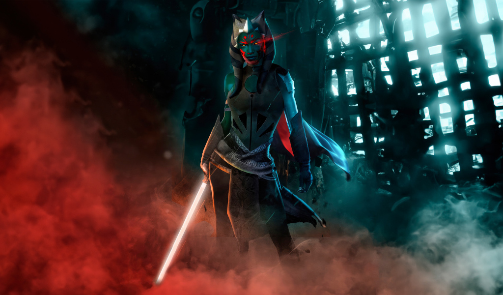 Персонаж Асока с лазерным мечом