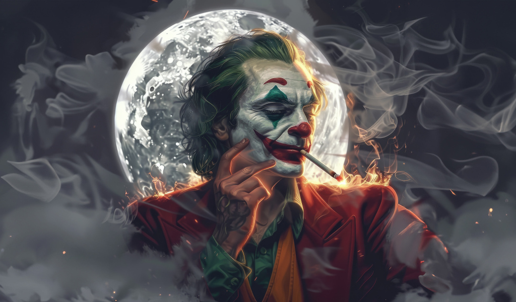 Джокер на фоне луны в дыму