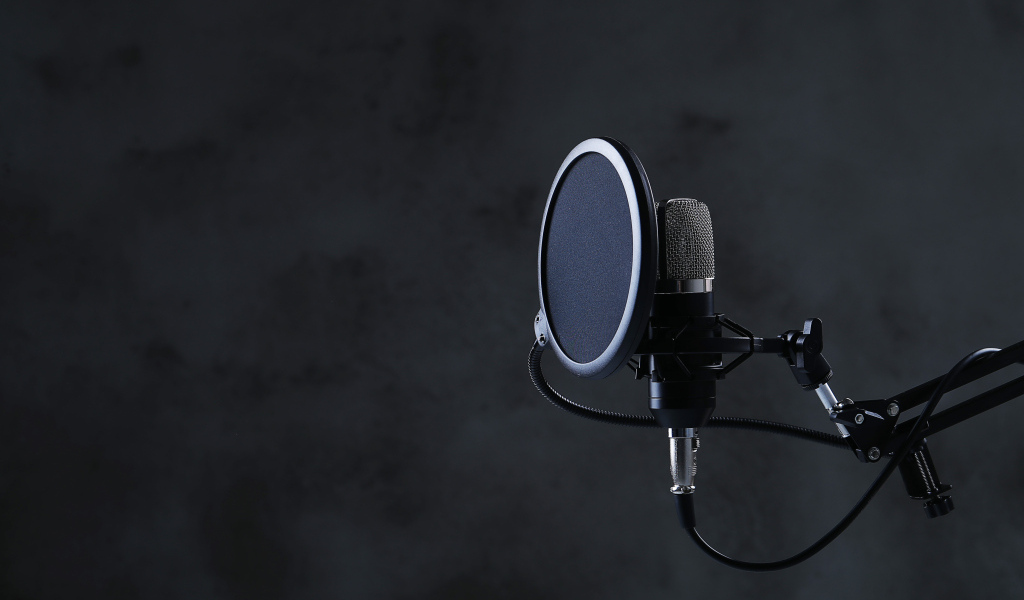 Черный микрофон с фильтром в студии