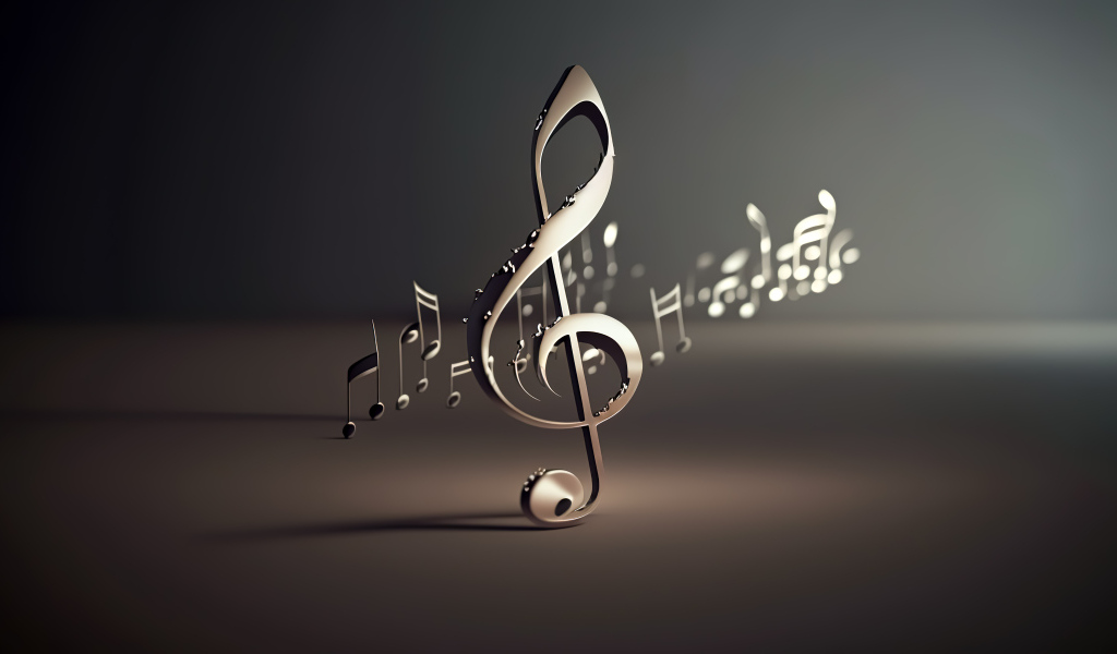 Металлические 3д ноты на сером фоне