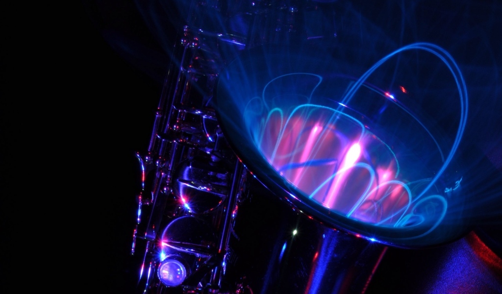 Неоновые волны вырываются из саксофона