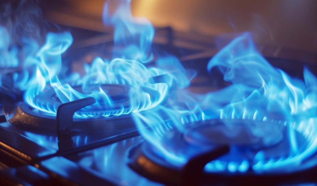 Голубой огонь газа на плите