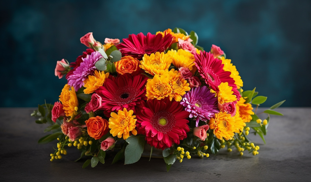 Красивый яркий разноцветный букет цветов