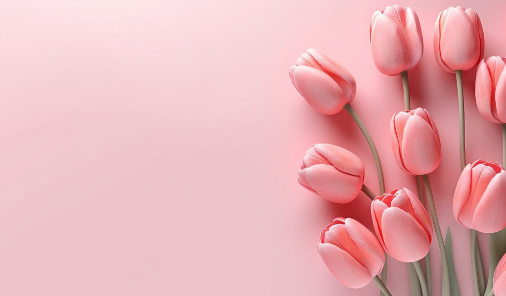 Букет нежных тюльпанов на розовом фоне