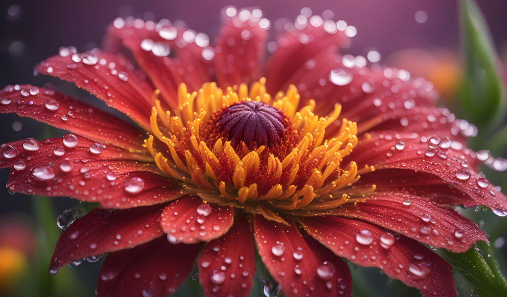 Большой цветок герберы с каплями на лепестках