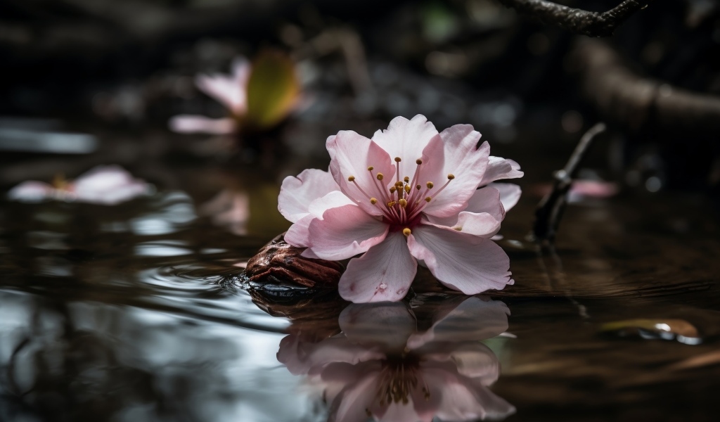 Розовый цветок плавает в пруду