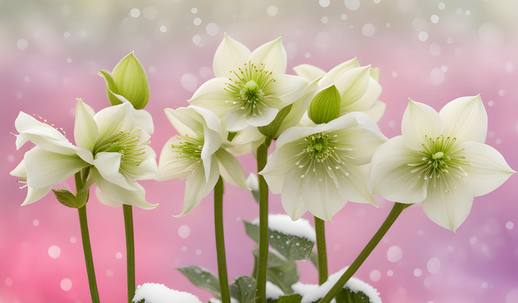 Белая рождественская роза на розовом фоне