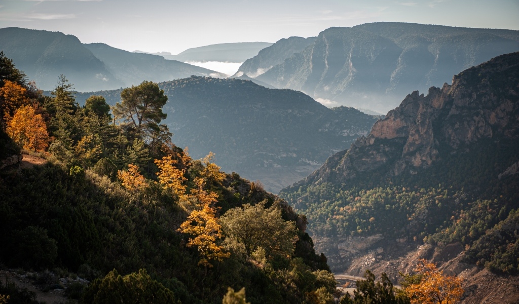 Красивый вид на бескрайний горный горизонт