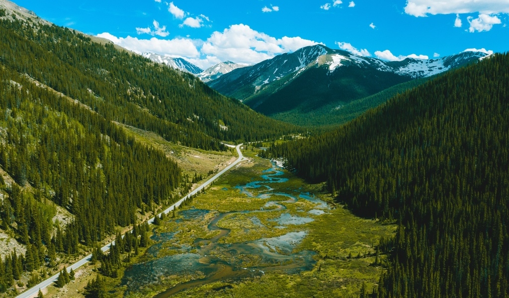 Красивый вид на реку и покрытые зеленью горы