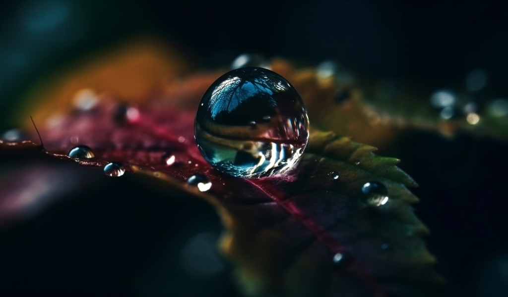 Капля воды на зеленом листе крупным планом