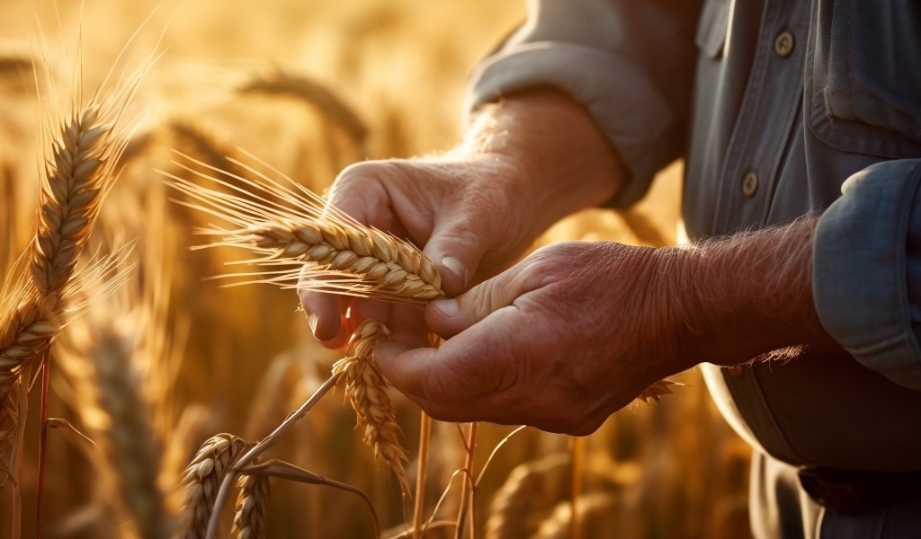 Спелые колосья пшеницы в руках