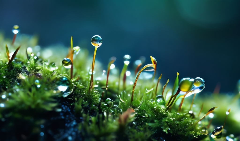 Молодые ростки травы на покрытой мхом земле