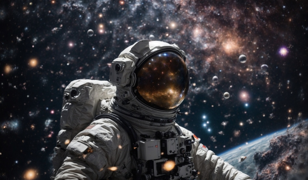 Астронавт в открытом космосе у планеты Земля
