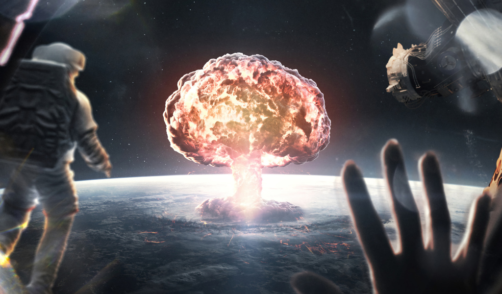 Космонавты наблюдают за взрывом в космосе 