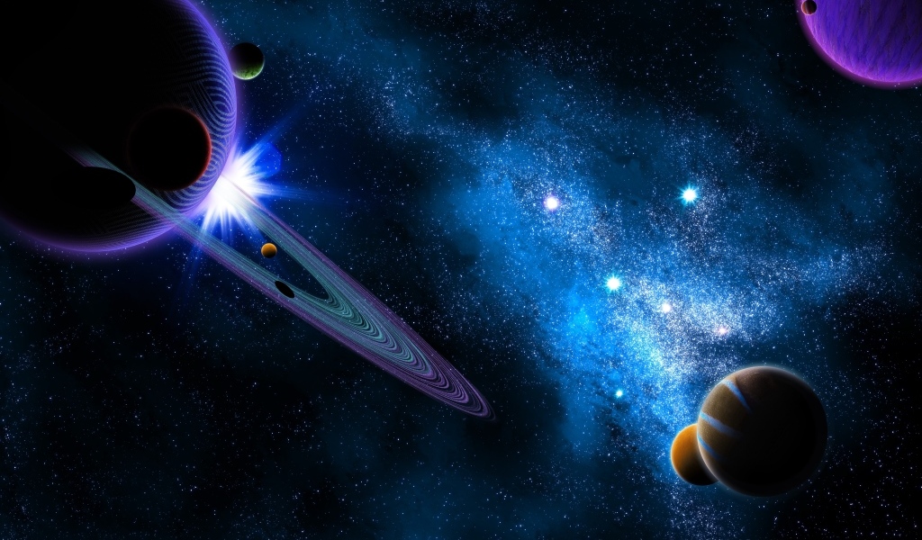 Красивый полет планет в бескрайнем космосе