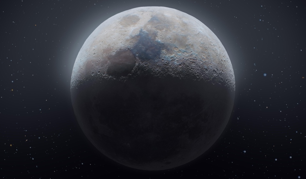 Большая луна в звездном небе крупным планом