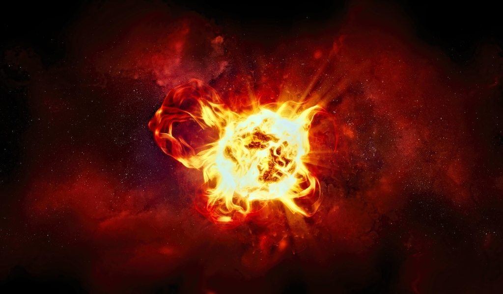 Огненный шар на коричневом фоне в космосе