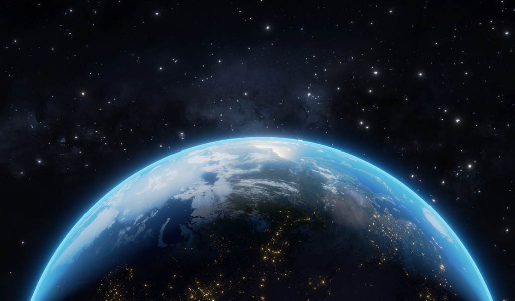 Половина планеты Земля в бескрайнем космосе