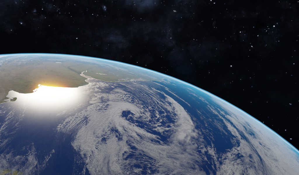 Вид на голубую планету Землю с темного космоса