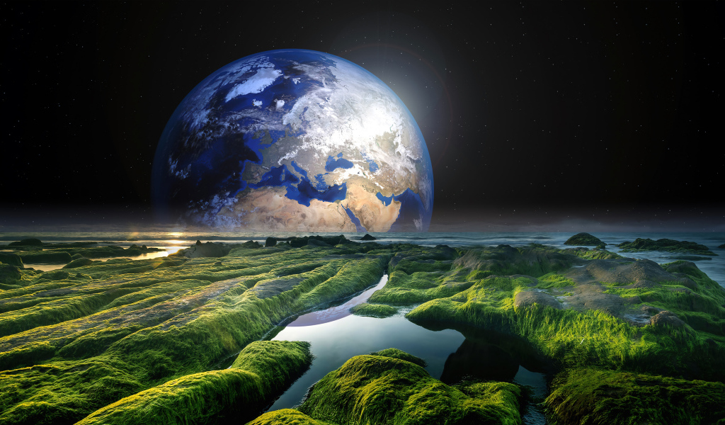 Вид на планету Земля с берега моря