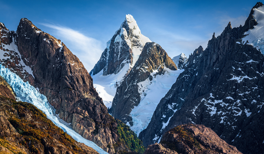 Острые заснеженные вершины гор, Чили