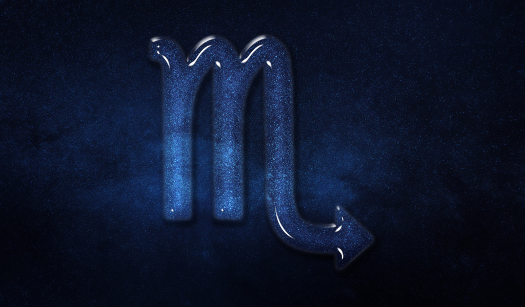 Синий блестящий знак зодиака  скорпион