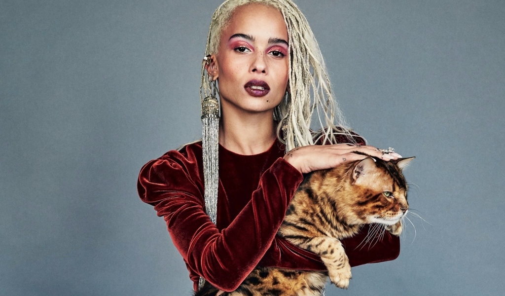 Актриса Зои Кравиц с котом в руках