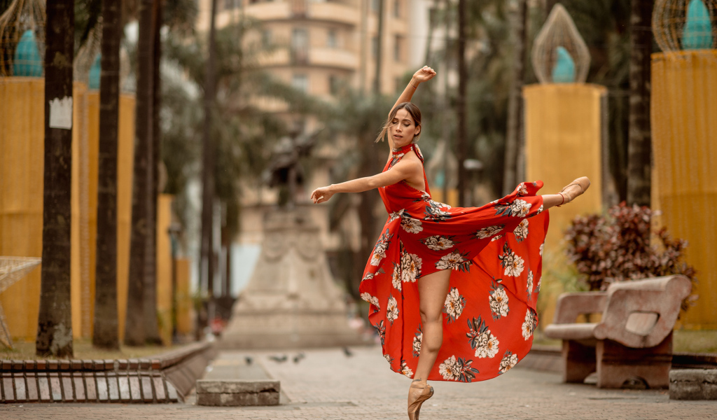 Балерина в красивом платье танцует