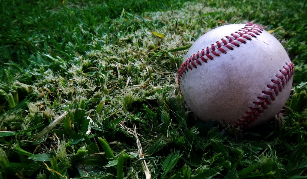 Мяч для бейсбола на траве 
