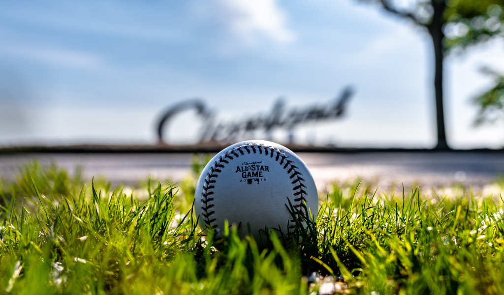 Кожаный бейсбольный мяч на зеленой траве