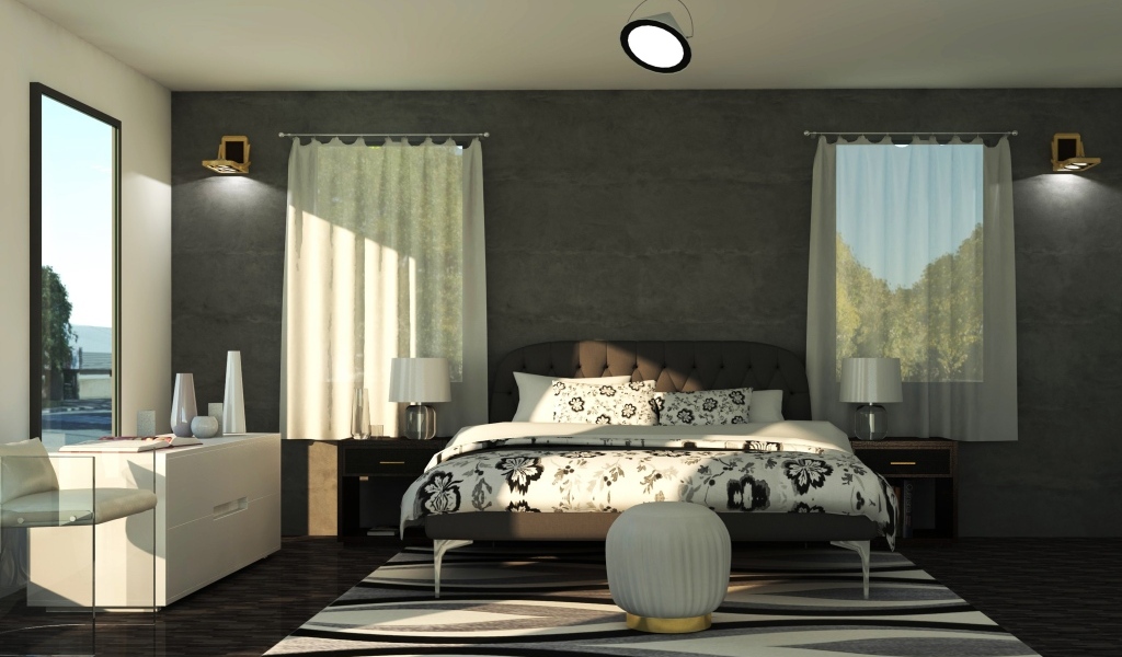 Комната с большой кроватью и окнами